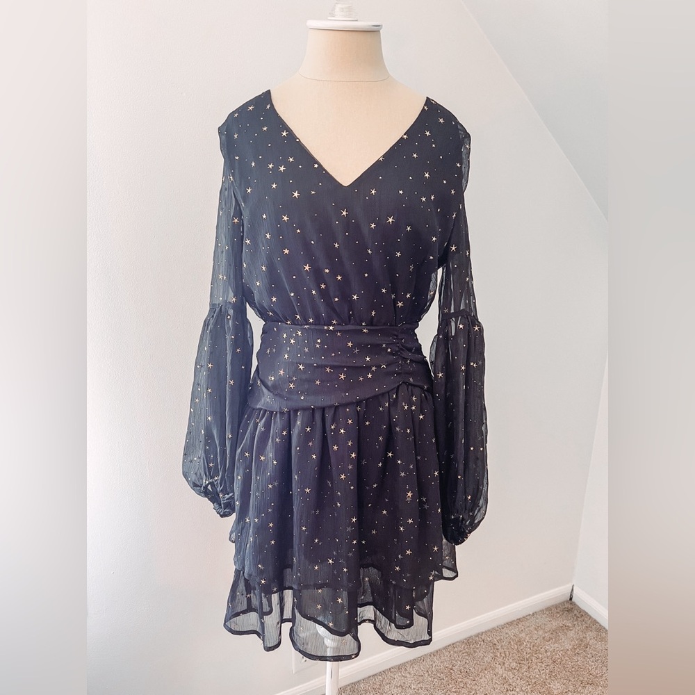 NWT By Together Black and Gold Star Dress